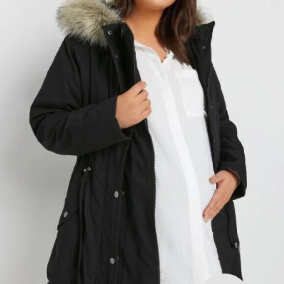 BUMP IT UP MATERNITY Black Fur Trim Parka, Size US 22-24 - Picture 6 of 6